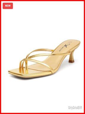 Athlefit Strappy Kitten Heel Flip Flop Thong Sandals Square Toe Slip On